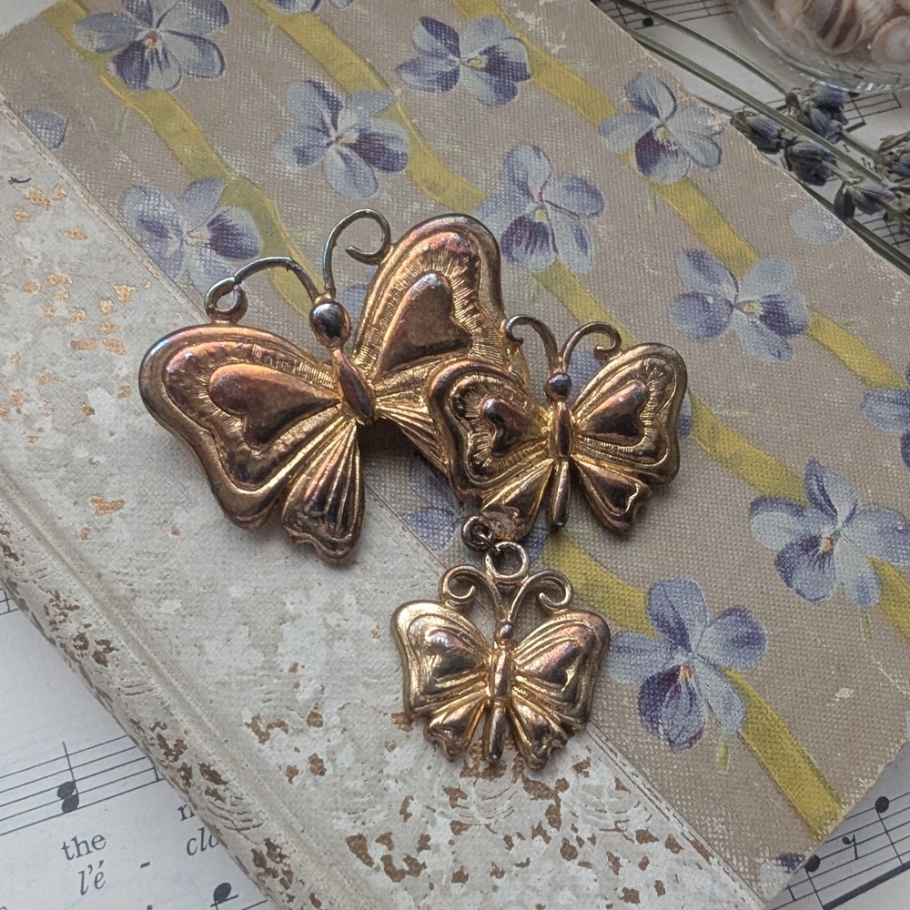 Gold and Bronze Butterfly Brooch